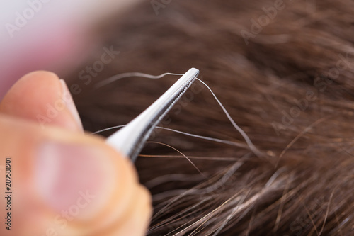 Hand Plucking Gray Hair With Tweezers