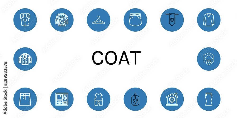 Set of coat icons such as Jumper, Jacket, Hanger, Skirt, Fleur de lis, Blouse, Wardrobe, Clothes, Shield , coat Set of coat icons such as Jumper, Jacket, Hanger, Skirt, Fleur de lis, Blouse, Wardrobe, Clothes, Shield , coat