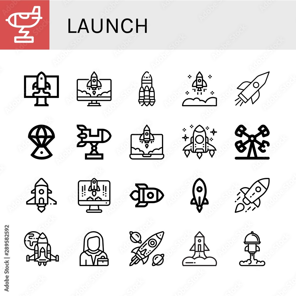 Set of launch icons such as Rocket, Startup, Space capsule, Booster, Spaceship, Entrepreneur, Spacecraft , launch
