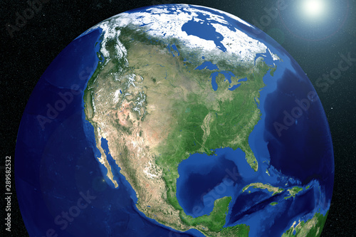 Fototapeta Naklejka Na Ścianę i Meble -  North America from space with the ocean. Elements of this image were furnished by NASA