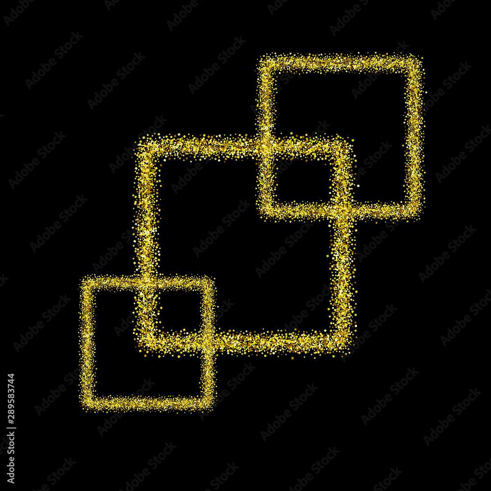 Golden texture. Dark background with particles of golden dust in the form of a square. Design element. Frame Golden texture. Dark background with particles of golden dust in the form of a square. Design element. Frame