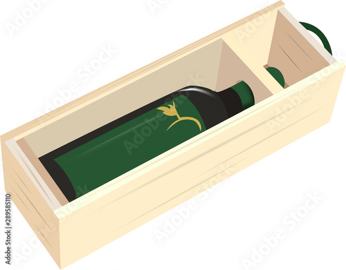 confezione regalo in legno contenente bottiglia di vino nero photo