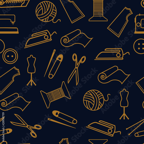 seamless pattern with materials and tools for needlework, hobbies