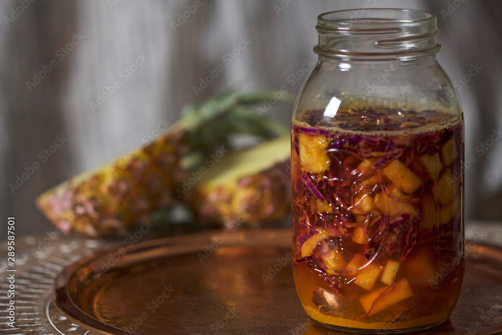 Pineapple Turmeric Sauerkraut Fermented in Mason Jar Pineapple Turmeric Sauerkraut Fermented in Mason Jar