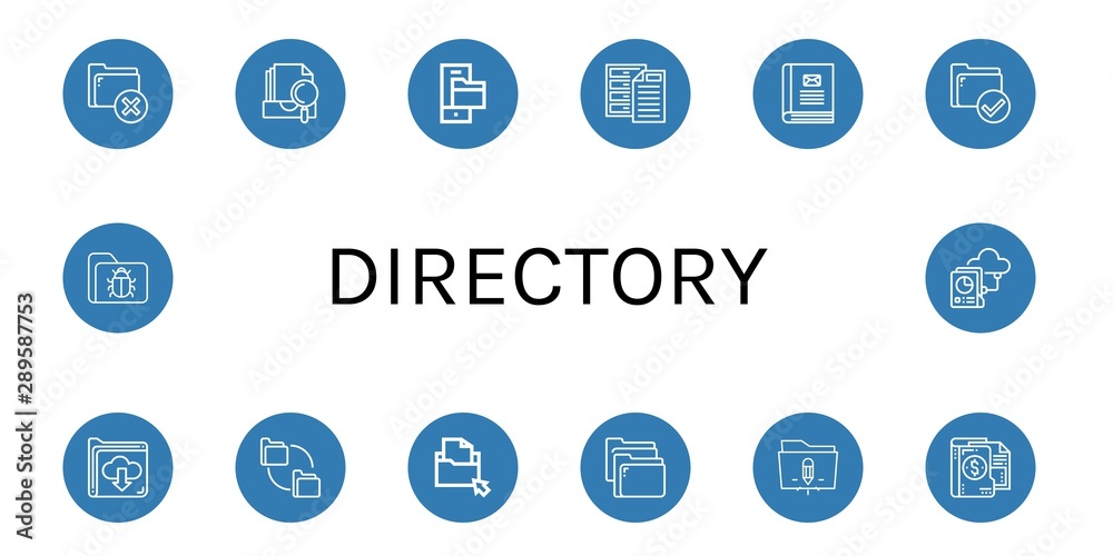 Set of directory icons such as Folder, Archive, Contact book, Folders , directory Set of directory icons such as Folder, Archive, Contact book, Folders , directory