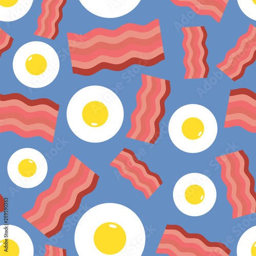 Fried eggs and bacon pattern seamless. vector background