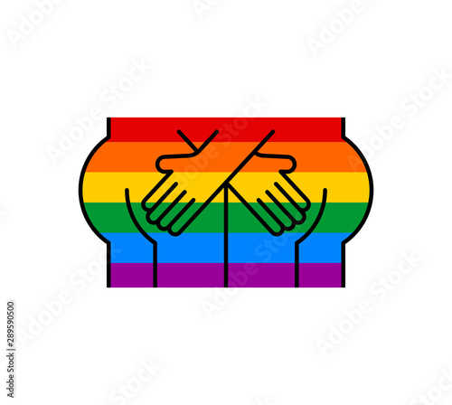 Gay flag Hands hug ass. LGBT Rainbow. hold each other's ass