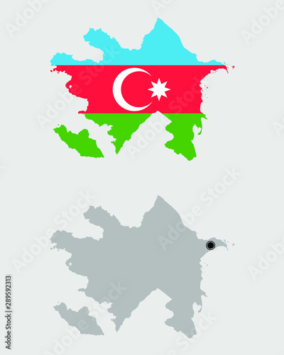 Contour of Azerbaijan in grey and in flag colors