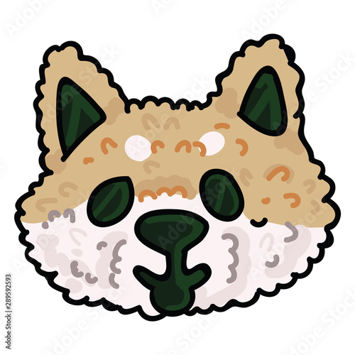 Cute shiba inu onigiri illustration. Hand drawn rice ball japanese lunch snack. 