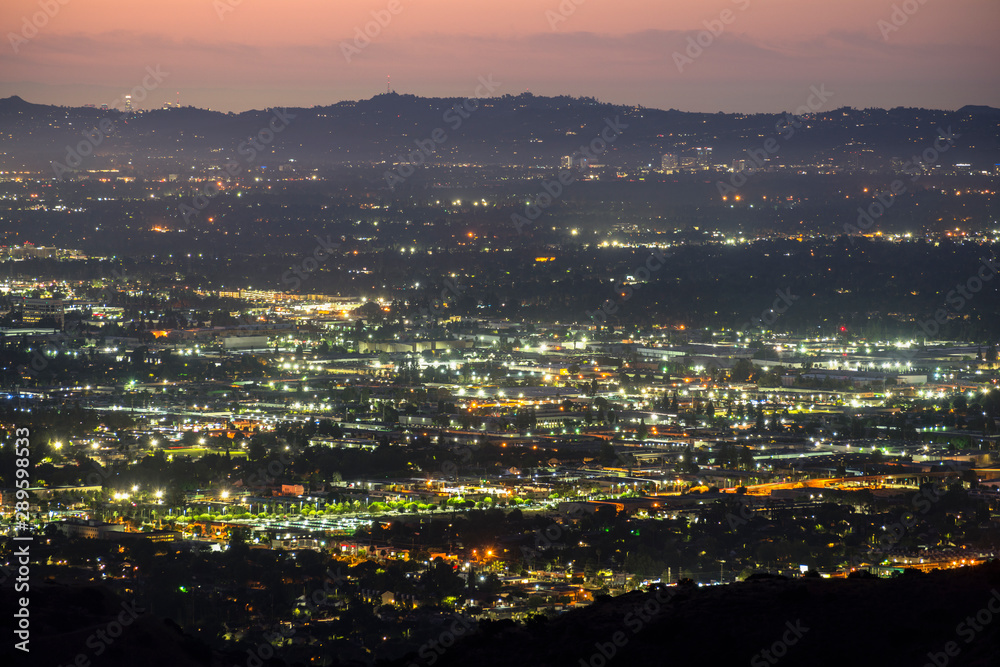 Early morning view towards Sherman Oaks and Chatsworth in the San Fernando Valley area of Los Angeles, California.  
