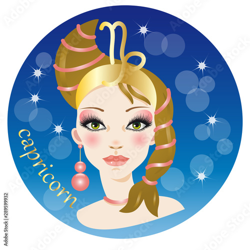 Beautiful female face representing the zodiac earth sign of capricorn