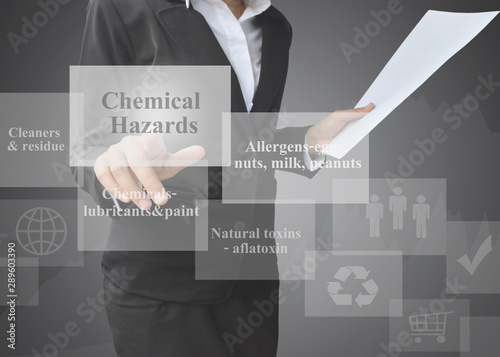 Businesswoman showing presentation element of Chemical Hazard control concept