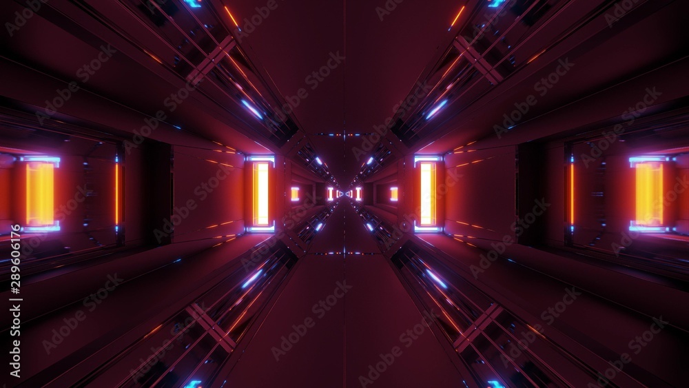 dark futuristic scifi tunnel corridor 3d rendering background wallpaper