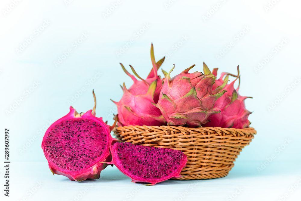 Red dragon fruit in basket