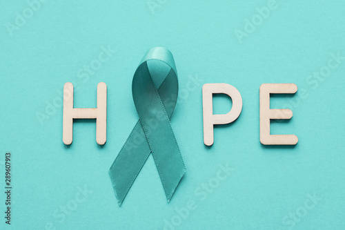 HOPE with teal ribbon, Ovarian Cancer, cervical Cancer, anti bullying and sexual assault awareness photo