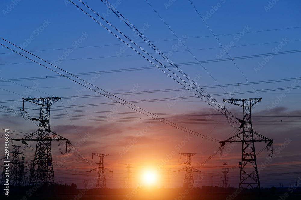 Fototapeta premium The power supply facilities of contour in the evening