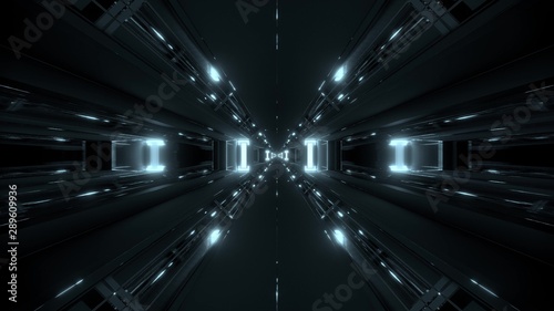 dark futuristic scifi tunnel corridor 3d rendering background wallpaper