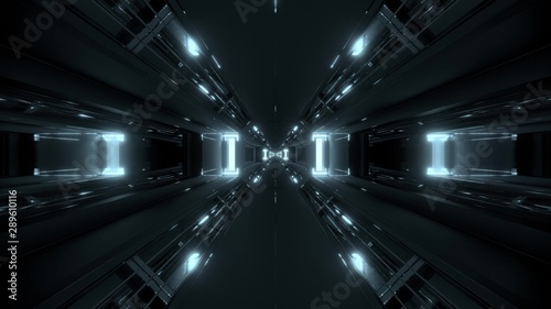 dark futuristic scifi tunnel corridor 3d rendering background wallpaper