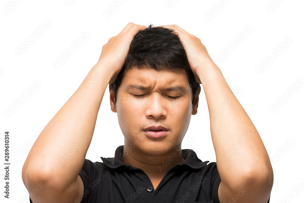 Portrait of asian man feel and gesture disappointed or strain or depressed isolated on white background. Sad man, Cry, drama, lonely and unhappy concept. Portrait of asian man feel and gesture disappointed or strain or depressed isolated on white background. Sad man, Cry, drama, lonely and unhappy concept.