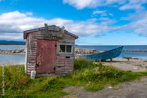 Abandoned Fishing Shack and Boat in Green Point, Gros Morne National Park, Newfoundland photo