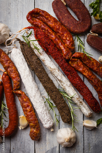 Cured pork and beef sausages