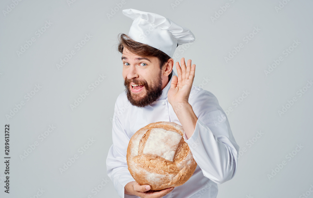 happy baker with bread