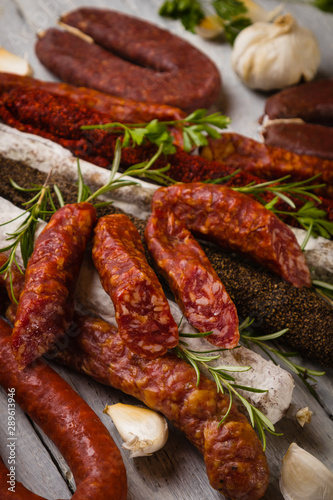Cured pork and beef sausages