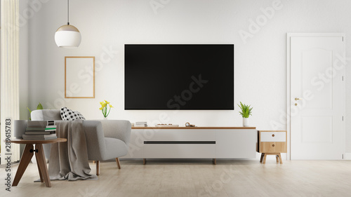 Interior poster mock up living room with colorful white sofa . 3D rendering. © pramote