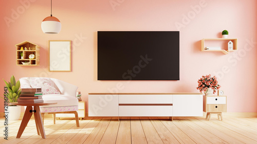 Interior poster mock up living room with colorful white sofa . 3D rendering.