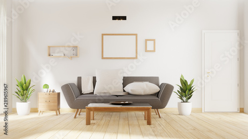 Interior poster mock up living room with colorful white sofa . 3D rendering.