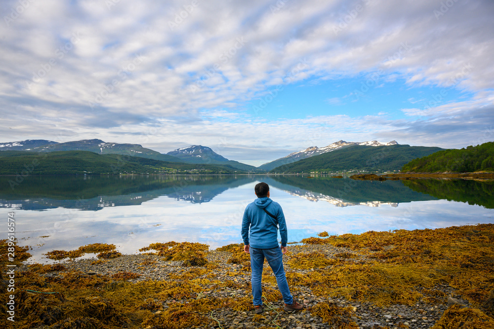 One man stands to see the great nature in the north norway