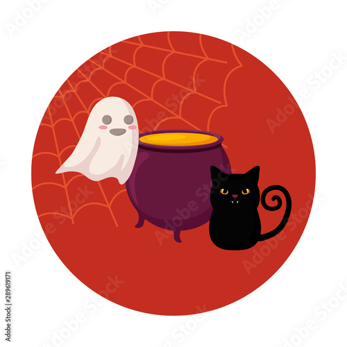 scene of cauldron with icons halloween