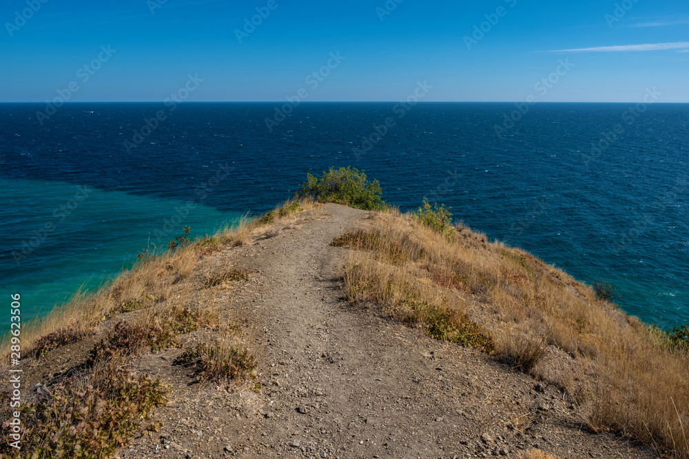 View of the Black Sea from the high bank on a summer day, Crimea.