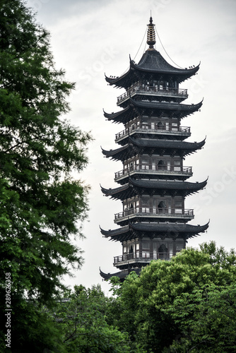 Wuzhen, Zhejiang, China - MAY, 11, 2018 : The famous and Beautiful water town scenery of West Gate Wuzhen town ancient is a historical and cultural town in Zhejiang CHINA.