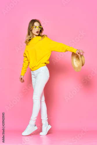 glamorous woman yellow sweater