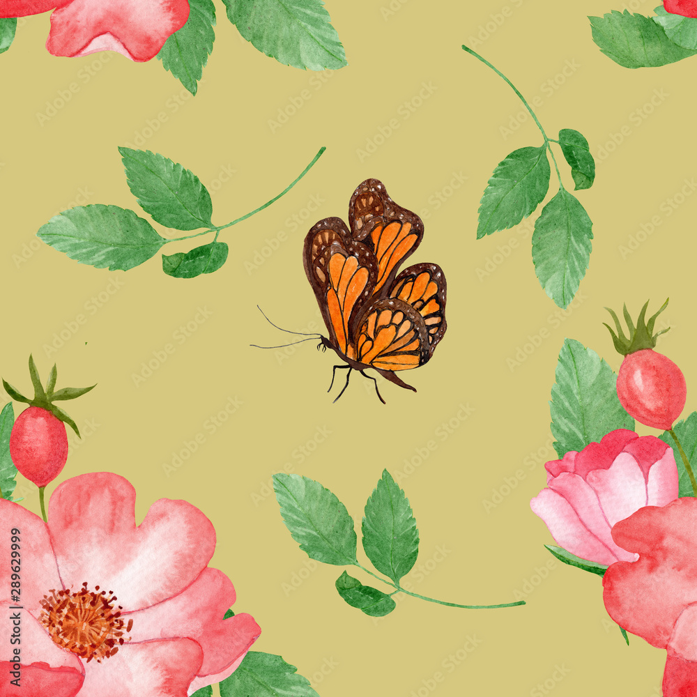 seamless floral background with butterflies