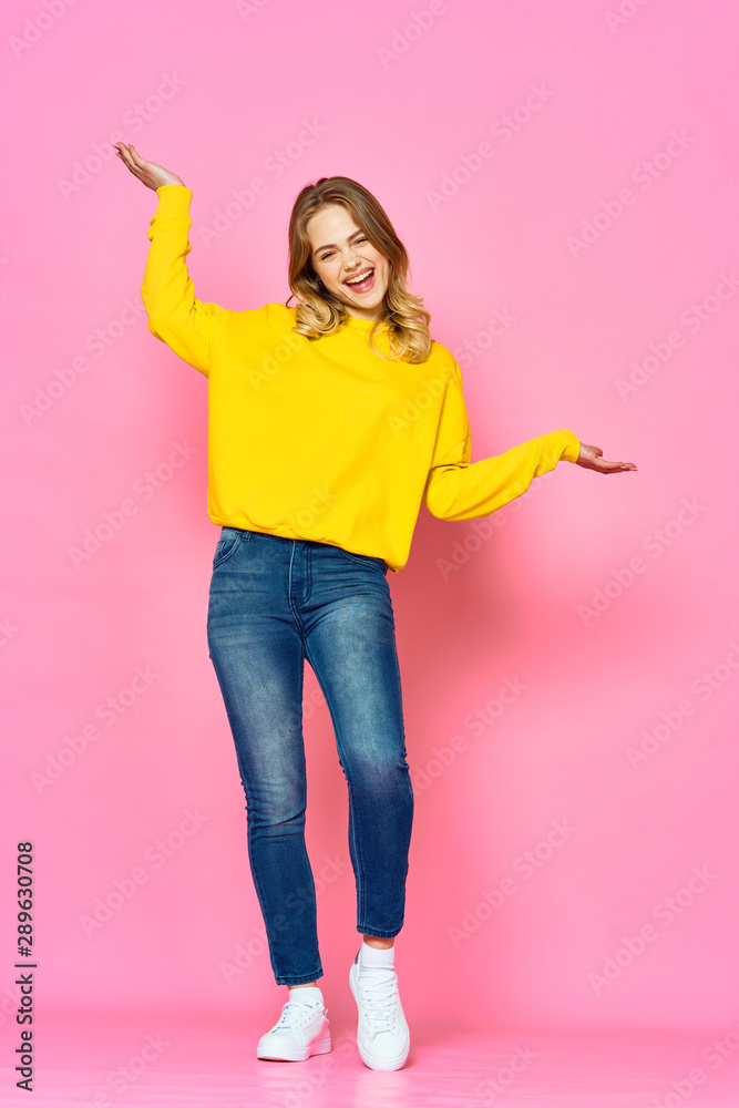 happy girl with hands up happy girl with hands up