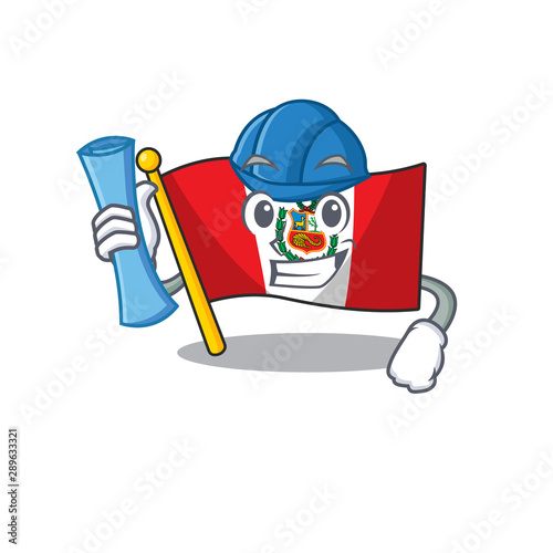 Architect flag peru character shaped on cartoon