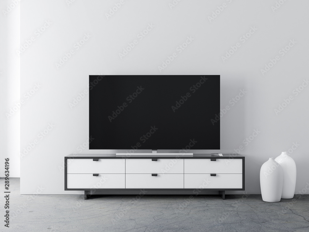 Smart Tv mockup standing on the modern white console