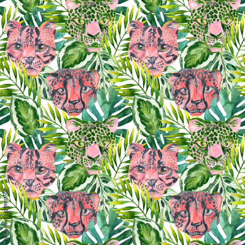 Cool trendy african animals seamless pattern. Watercolor animal print pattern...