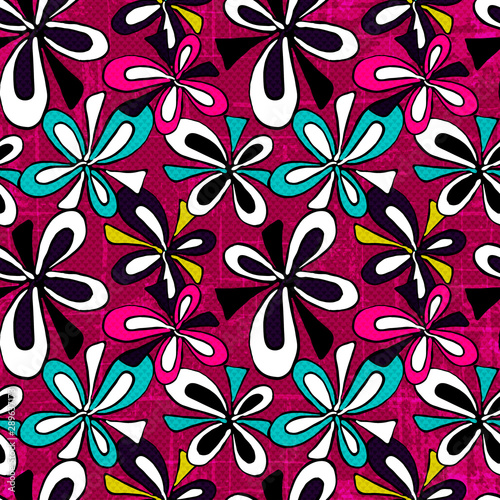 graffiti abstract flowers on pink background seamless pattern illustration