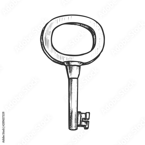 Classical Key Filigree Medieval Monochrome Vector. Unlock Warded Lock Detail Traditional Metallic Skeleton Key. House Security Template Hand Drawn In Vintage Style Black And White Illustration
