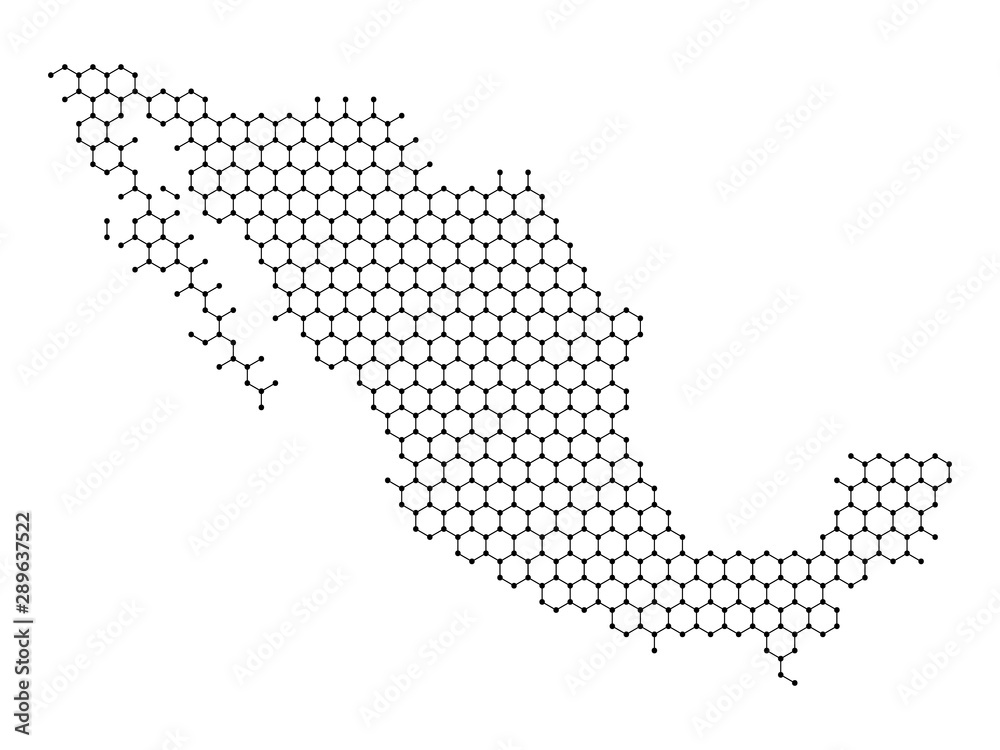 Mexico map from abstract futuristic hexagonal shapes, lines, points black, in the form of honeycomb or molecular structure. Vector illustration.