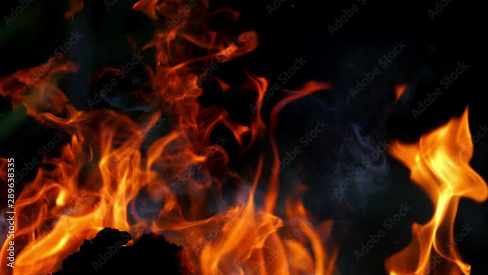 Close up of fire and flames. Burning flame of a fire and coals close up