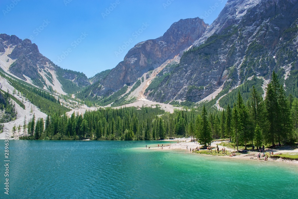Beautiful alpine scenery - Lago di Braies (Pragser wildsee), Dolomites Italy