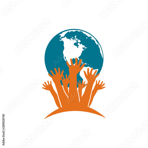 Vector with hands holding Planet Earth. Protection of nature, eco problem