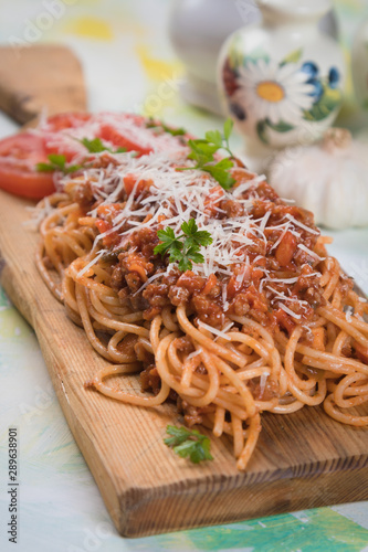 Spaghetti bolognese pasta with beef ragu