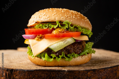 Tasty burger with beef, fast food