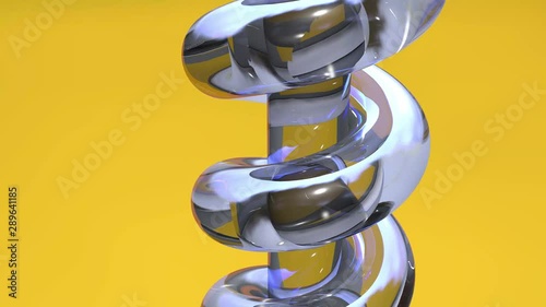 Turning metal rope repeated movement of a string on a glassy colorful background. Shiny spring motion background with colorful walls. Oddly satisfying loop able seamless animation of a spring