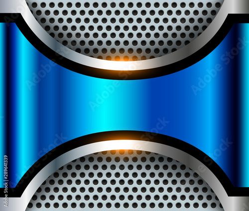 Elegant metallic background 3D, blue with perforated panel